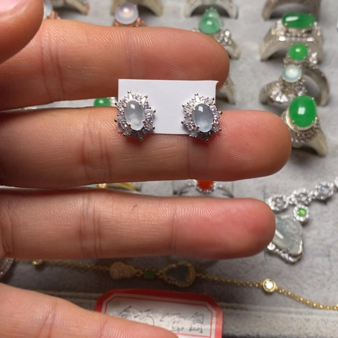 翡翠银S925镶嵌耳饰
