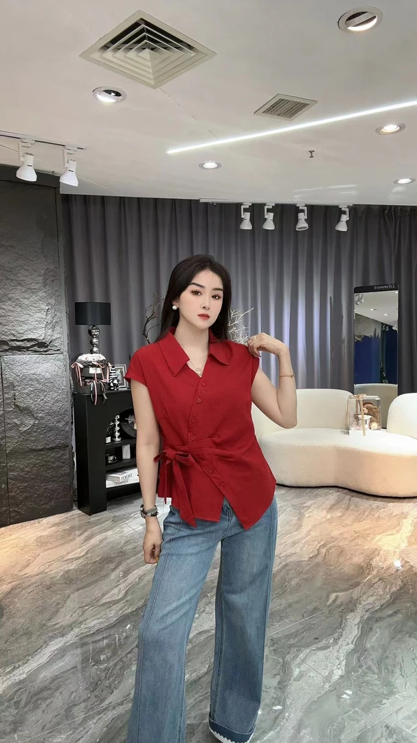 923夏季新款时尚法式绑带不规则收腰洋气百搭上衣女