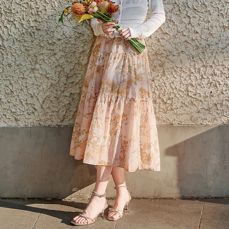 【养肤绢丝棉】微国风印花半身裙含桑蚕丝DOUBLOVE贝爱25早秋新款