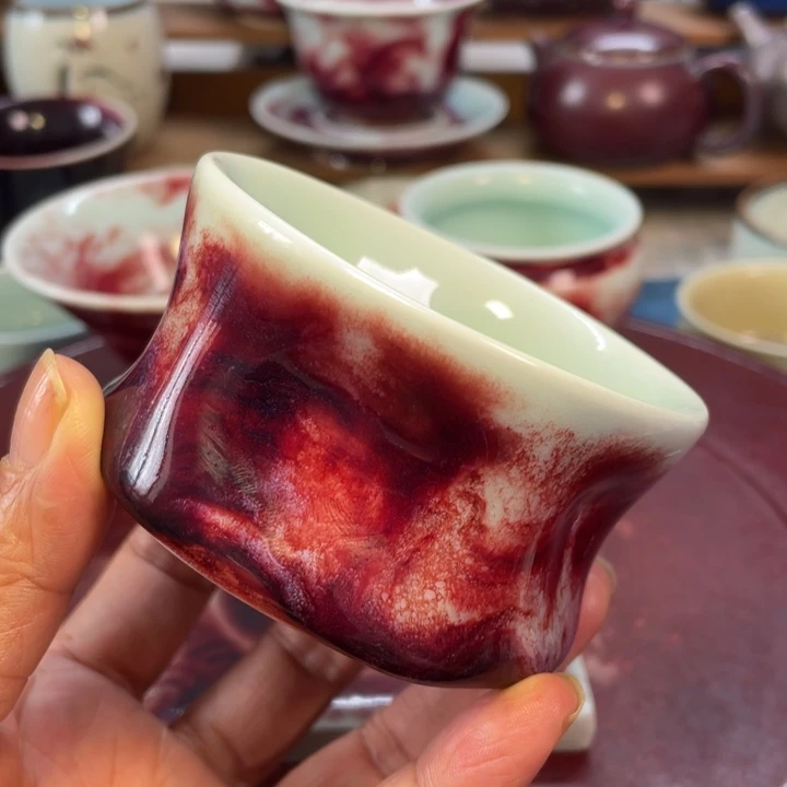摆件玉石釉手工手捏杯