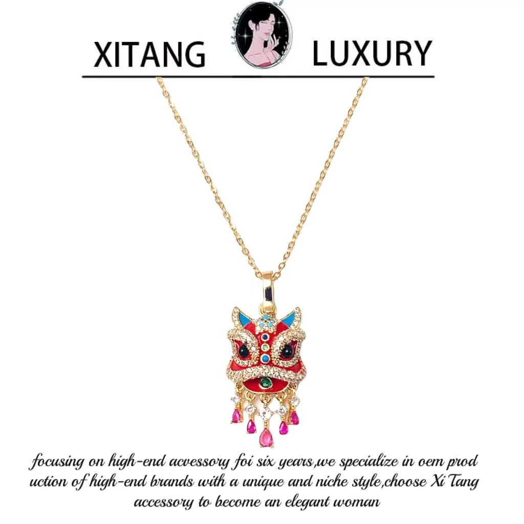 铜合金项链 《舞狮项链》中国风素款民族风手工小众红色项链8020