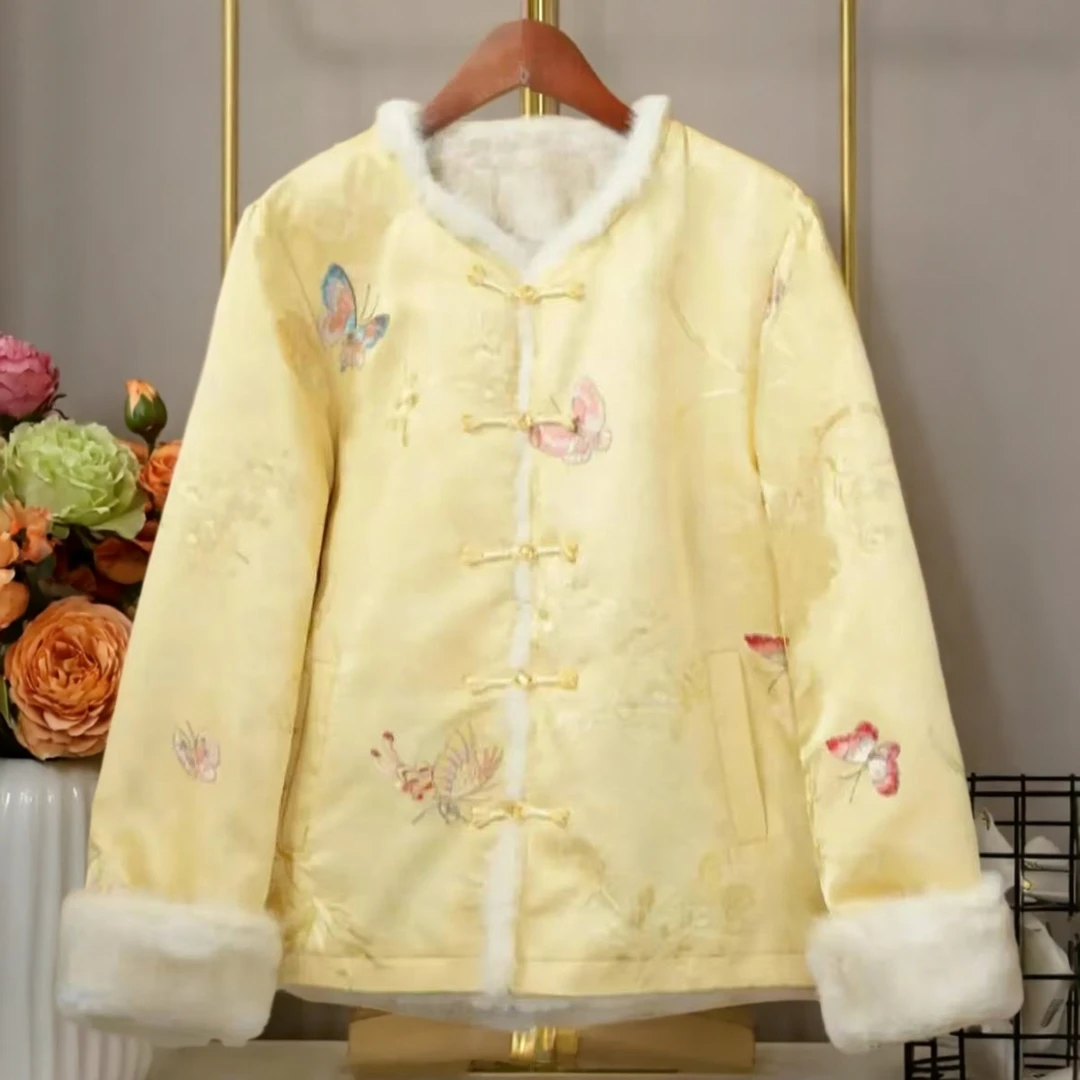 非遗苏绣新中式国风双面穿水貂毛外套2025年轻奢高端过冬棉衣743