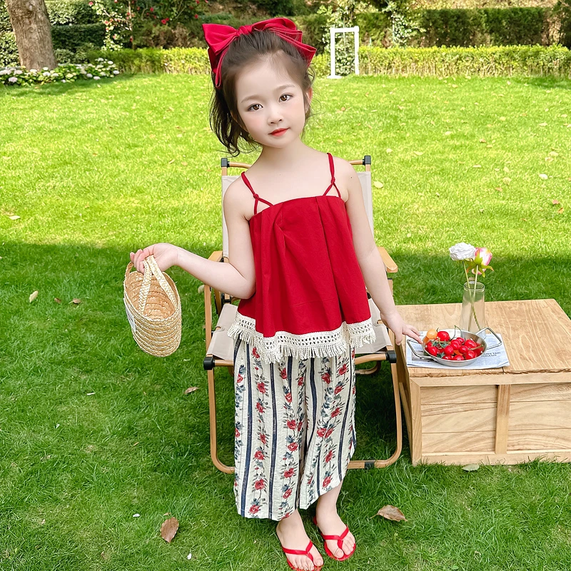 女童夏季套装2025新款洋气时髦儿童夏装韩系吊带小女孩度假风小众