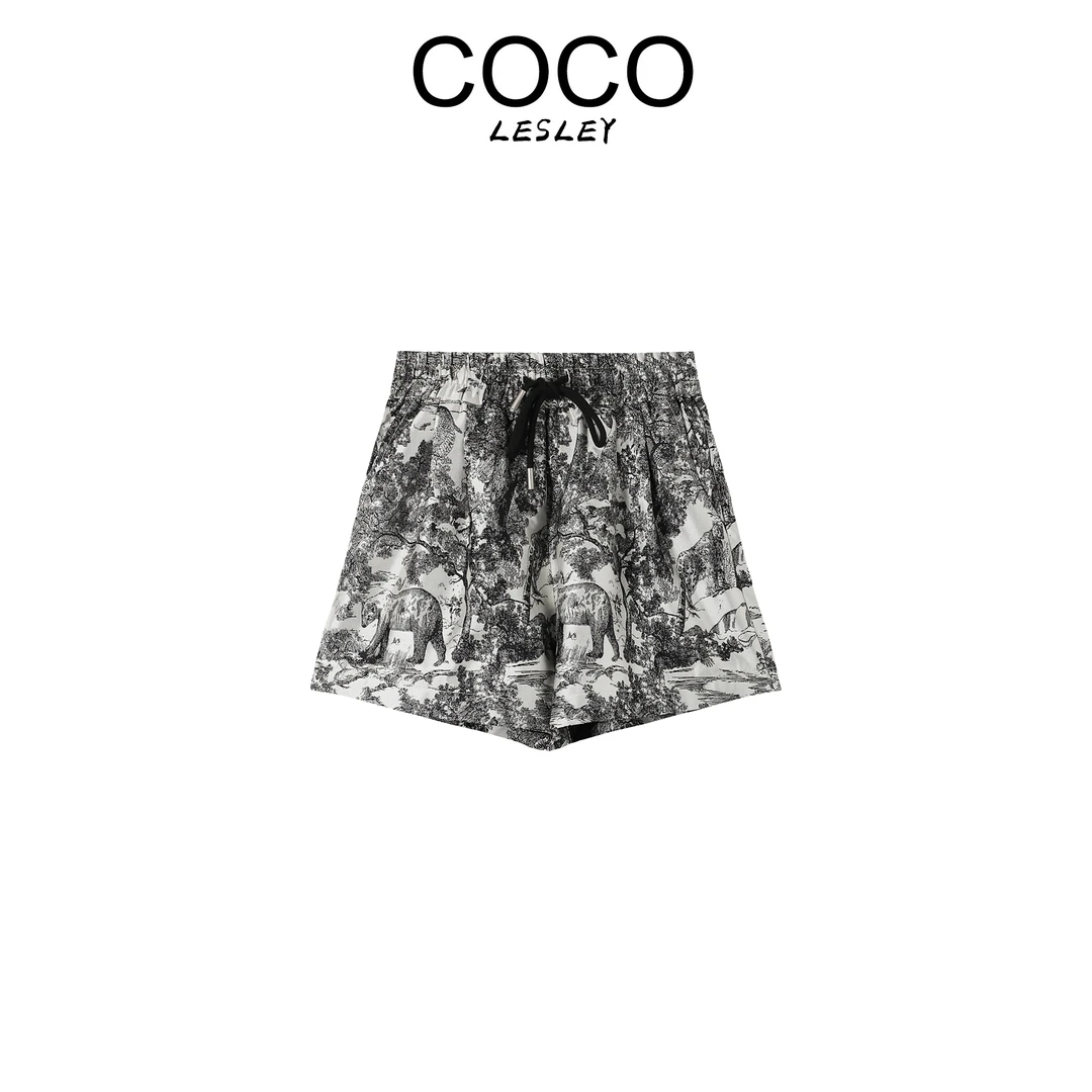 【COCO LESLEY】简约时尚刺绣收腰休闲短裤W61125