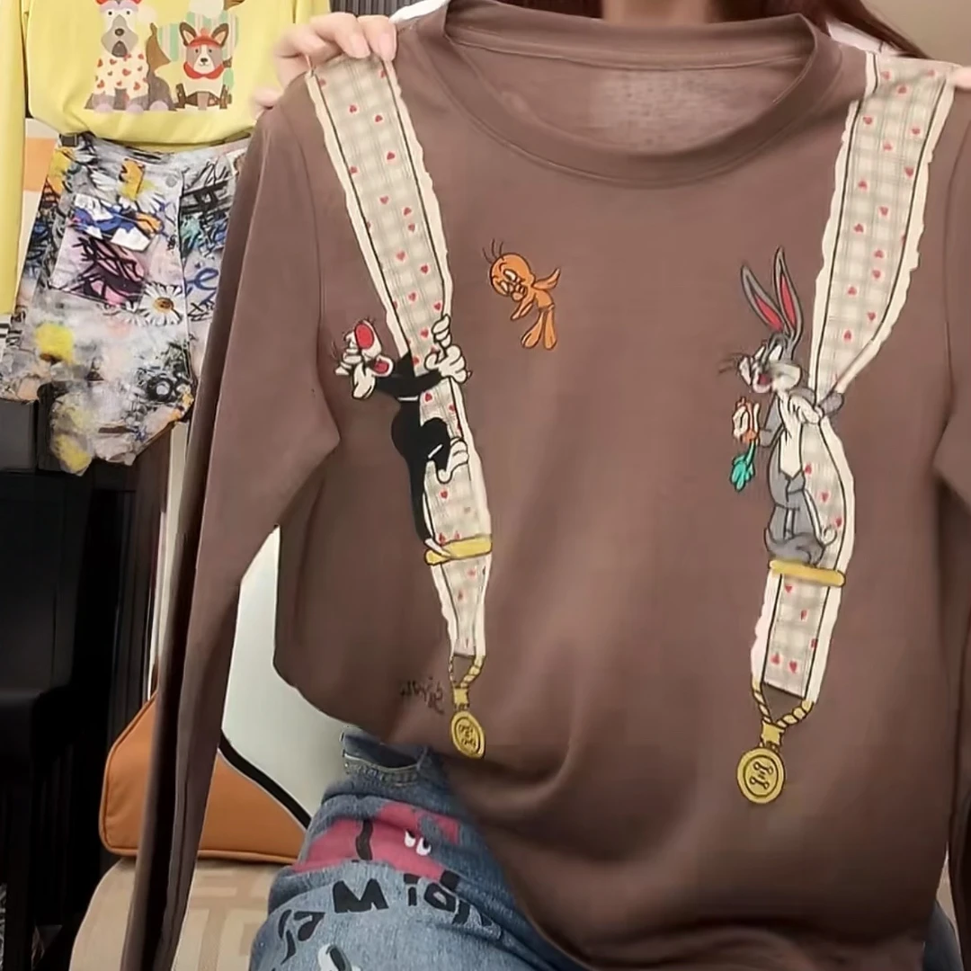 【萌趣背带】2025秋季新款AB面透气减龄显瘦T恤女装薄款长袖防晒衣