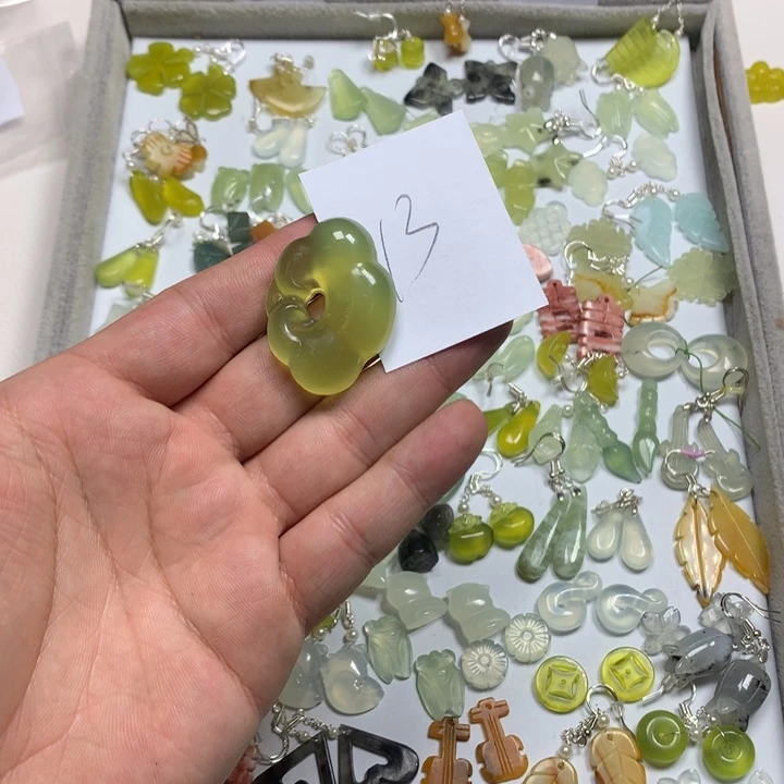 蛇纹石玉耳钉足银镀金镶嵌C**…