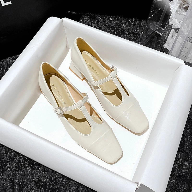 法式粗跟高跟鞋软底舒适百搭方头单鞋一字带玛丽珍新款女鞋网红款