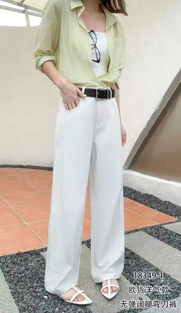 新款牛仔无弹阔腿弯刀裤18349-1