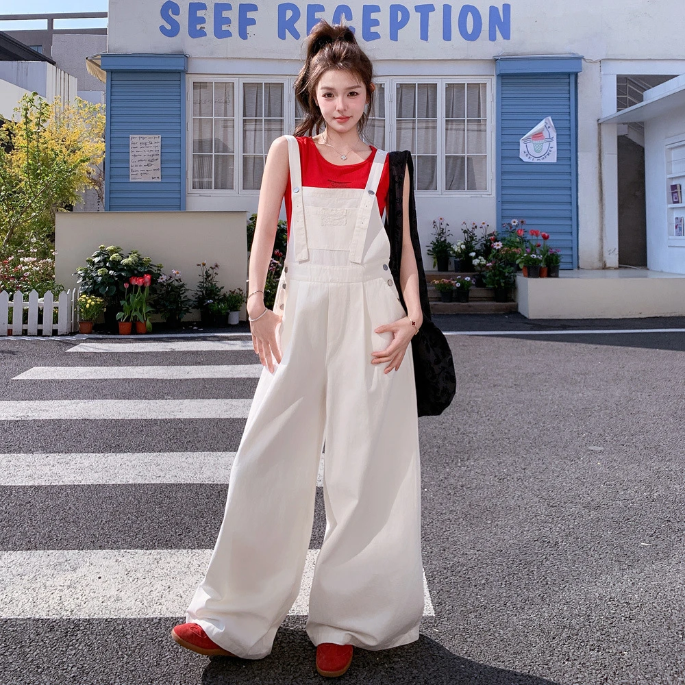 实拍背带阔腿裤女夏季薄款2025今年流行爆款高腰显瘦连衣长裤套装