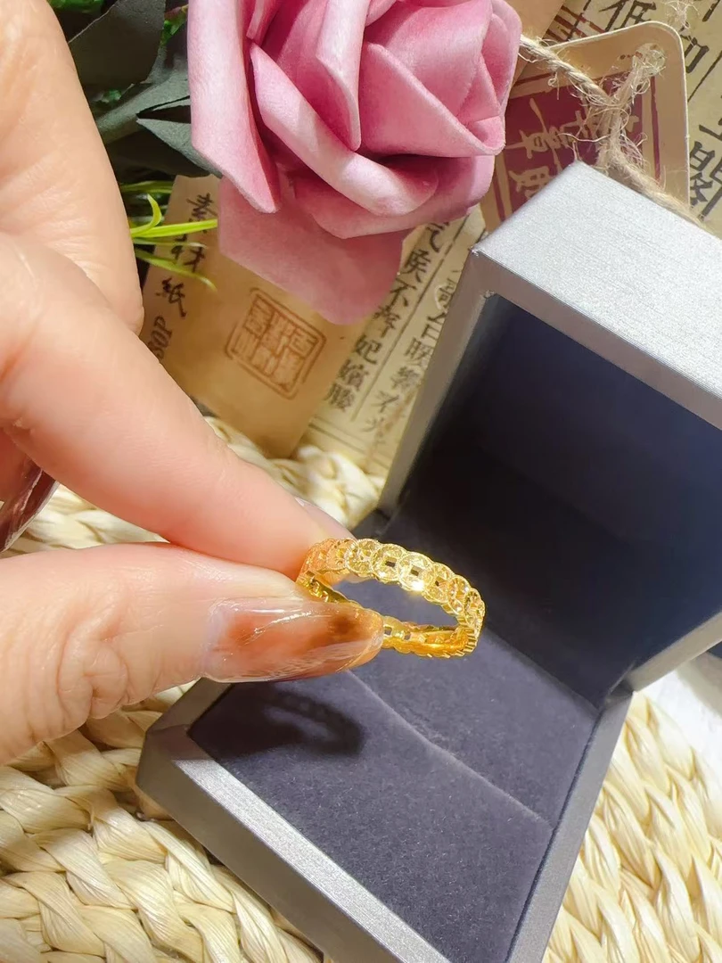 金嘉福足金999碎冰冰钱多多戒指女士