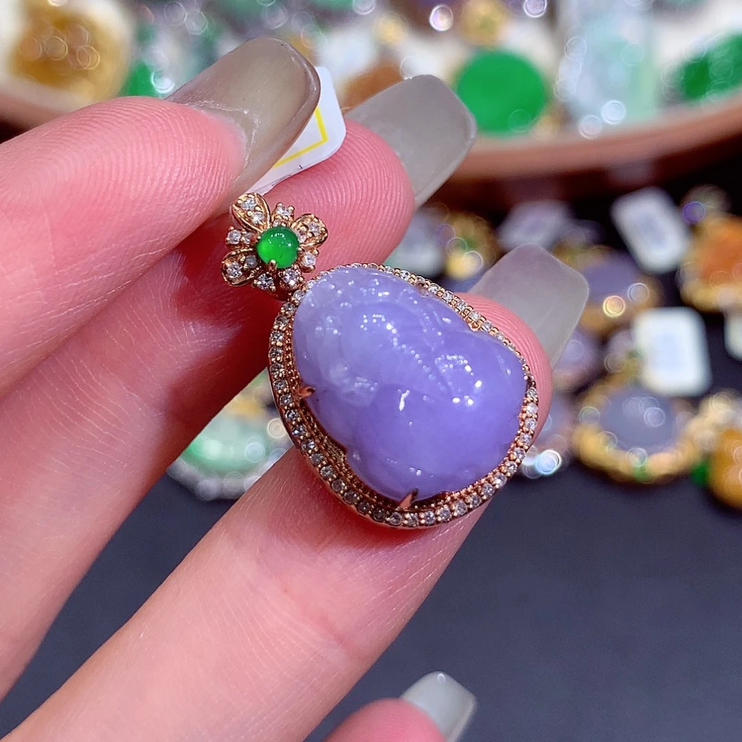 吊坠(不含链)18K金镶嵌翡翠