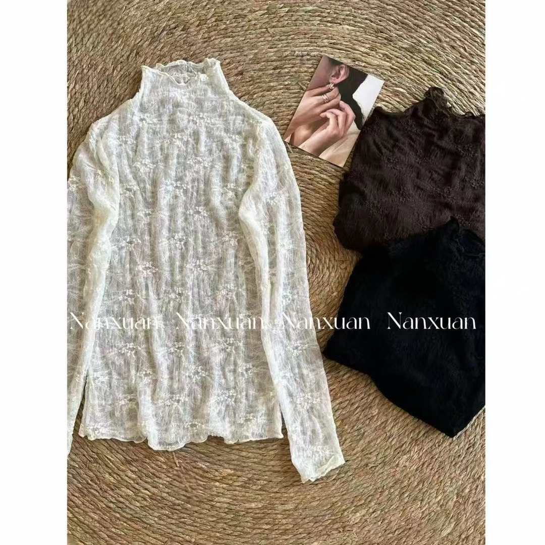 【大只定制】秋季纱网类半高领蕾丝衫5DSYZ10866