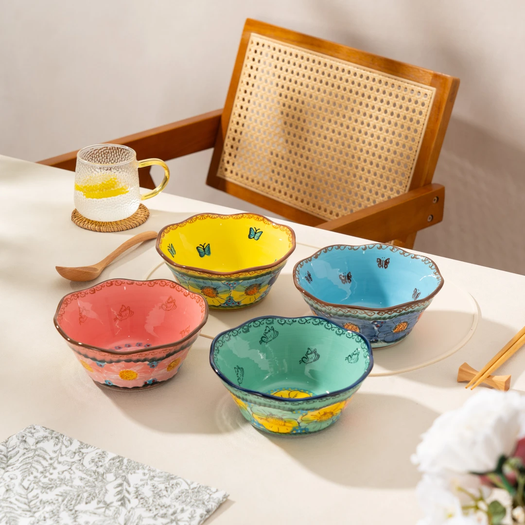 【SILESIA/出口原单手】手绘色彩琉璃-6.5英寸斗笠碗四色装