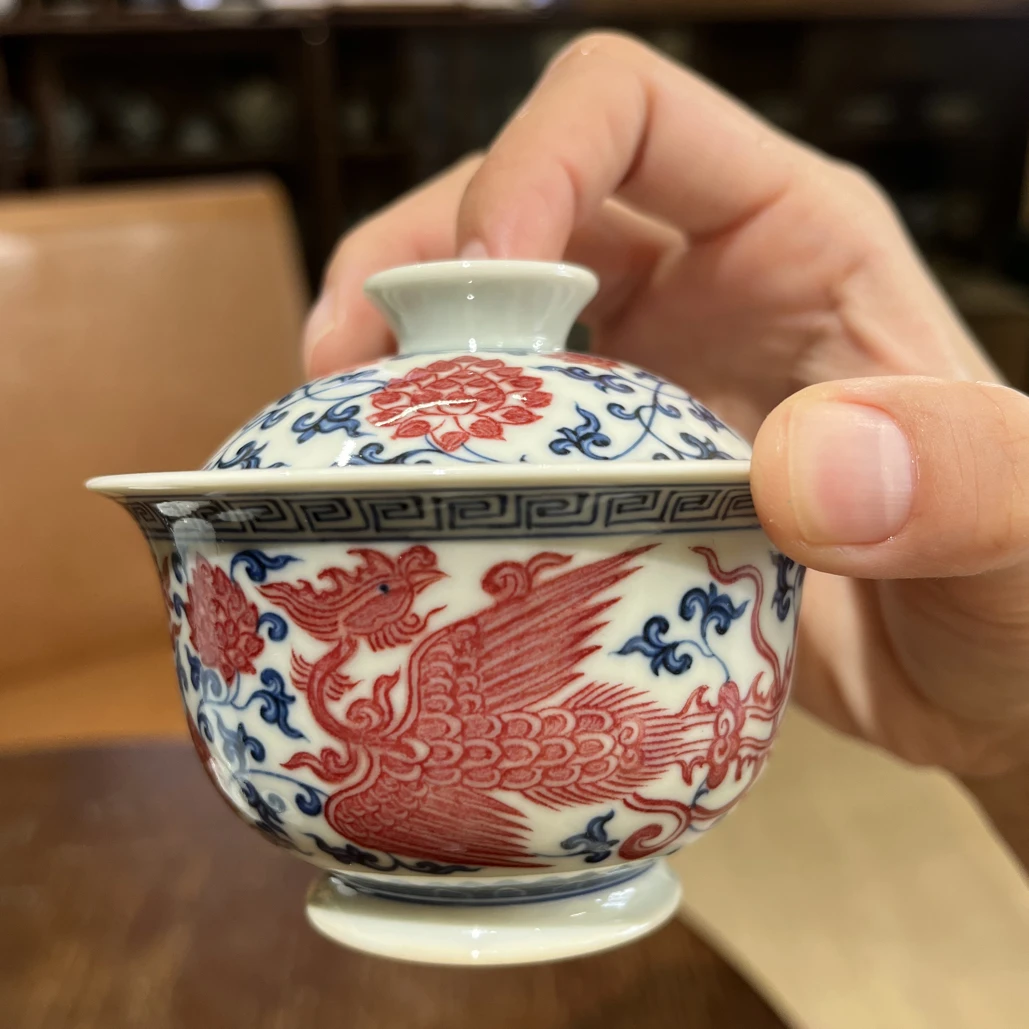 正绎堂釉里红品相超好的双凤盖碗 110毫升