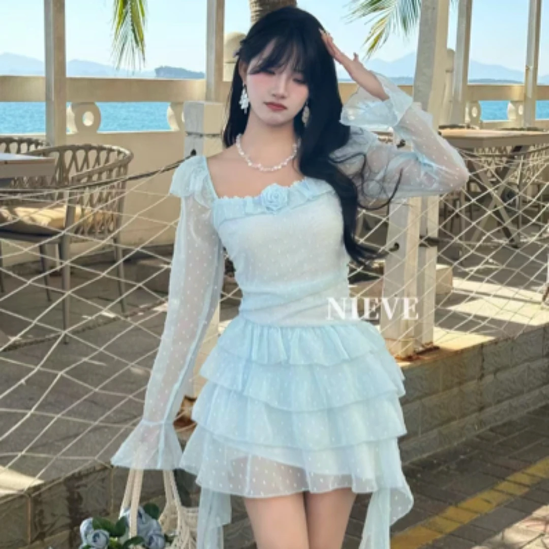 夏季新款法式修身不规则荷叶边立体花朵甜辣包臀连衣裙女