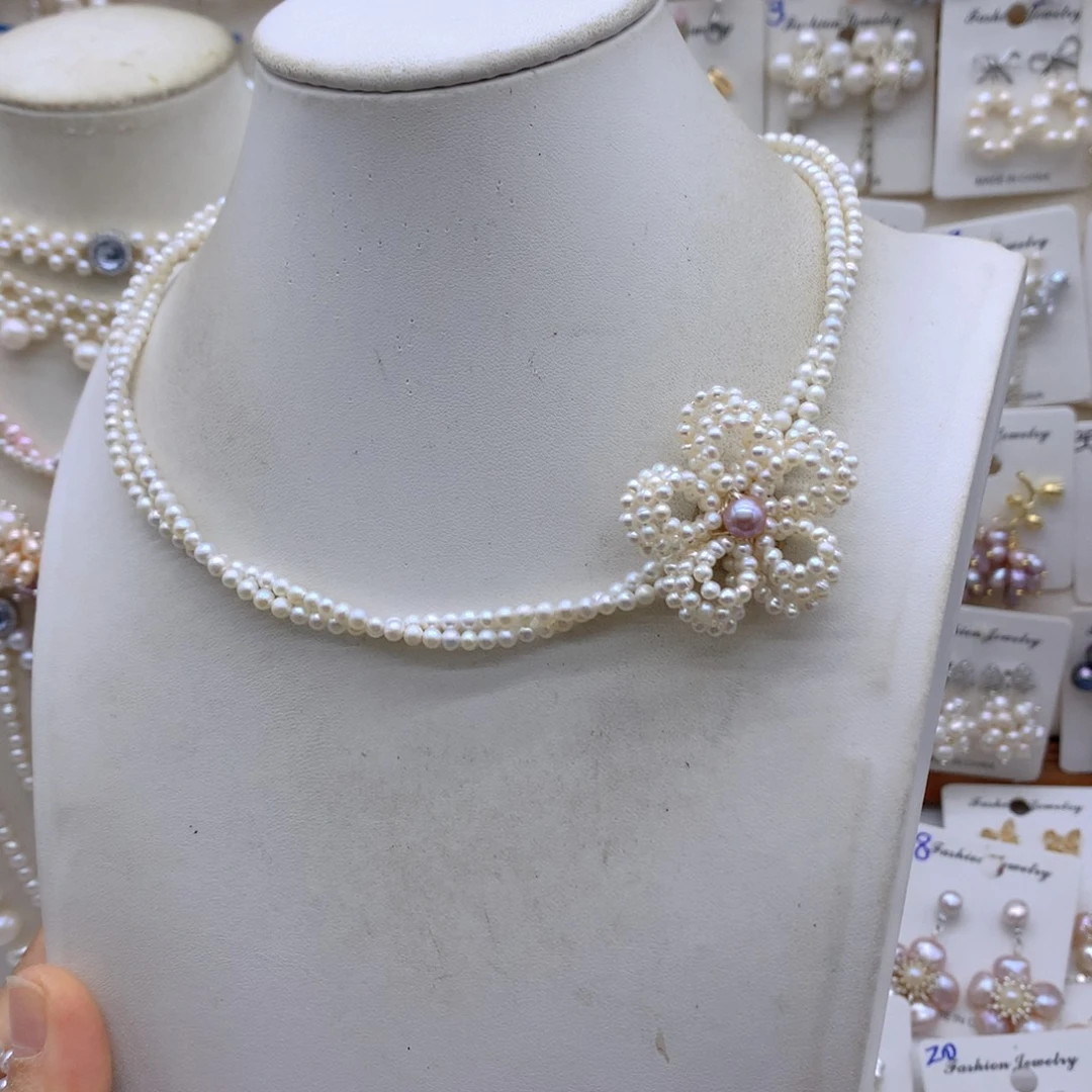 枫***银S925镶嵌淡水珍珠项链耳饰