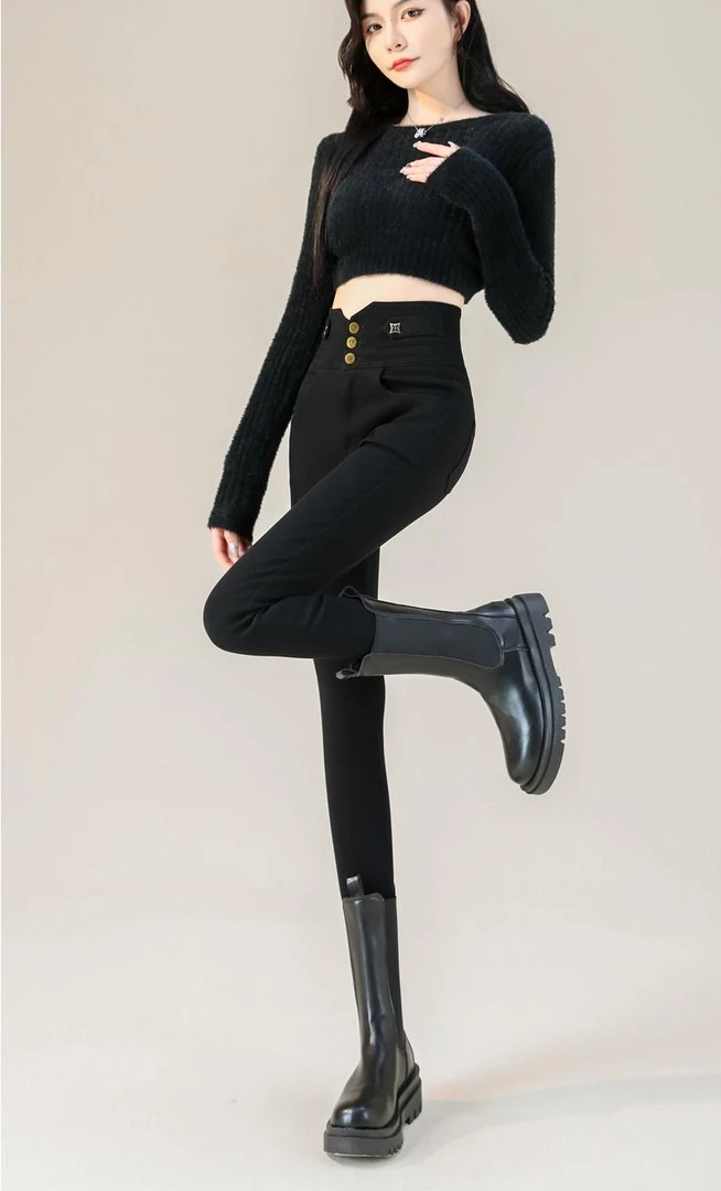 24-368-JR2326【爆力姐】新款时尚百搭修身五扣黑色小脚裤