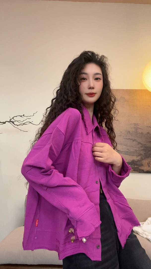 museguhui/木色古汇24313#气质百搭纯色设计感春秋翻领卫衣外套