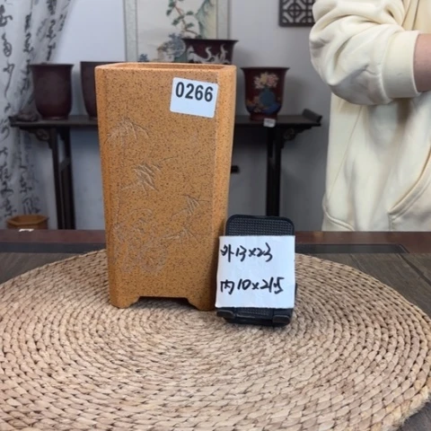 紫砂花盆年终福利柴烧切角签筒0266