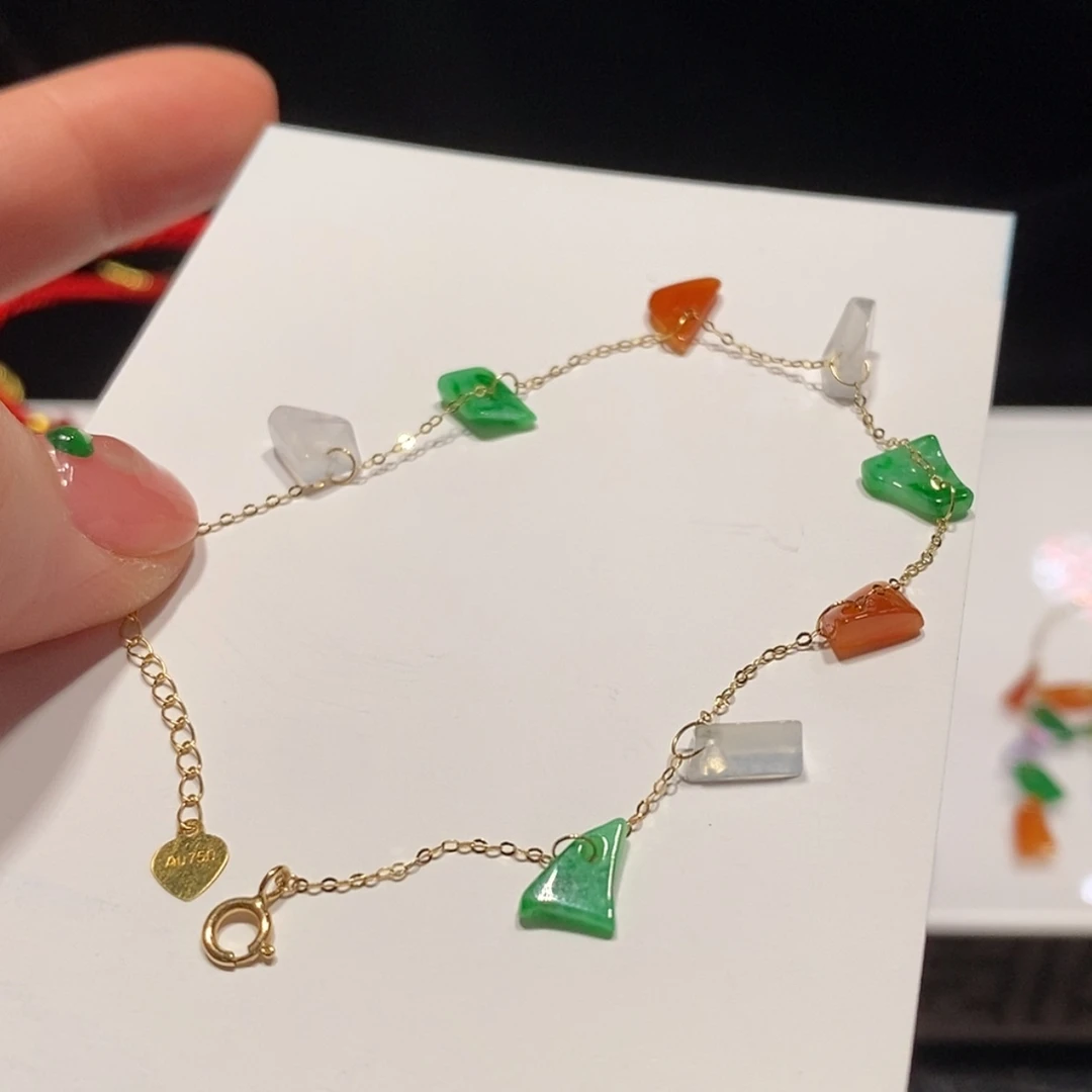 【闪购商品】翡翠手链18K金镶嵌手链