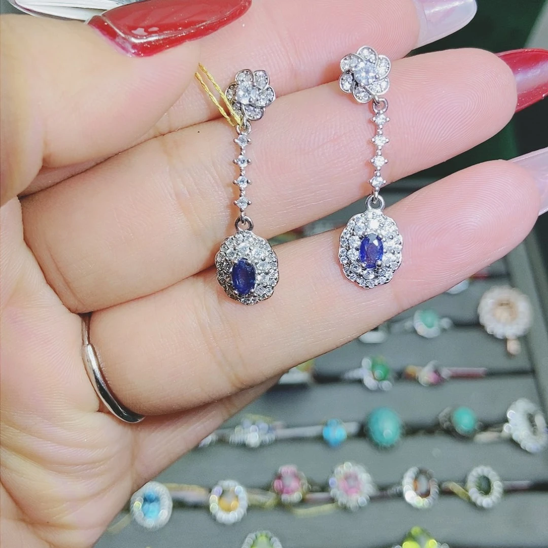 【闪购商品】耳坠蓝宝石银S925镶嵌