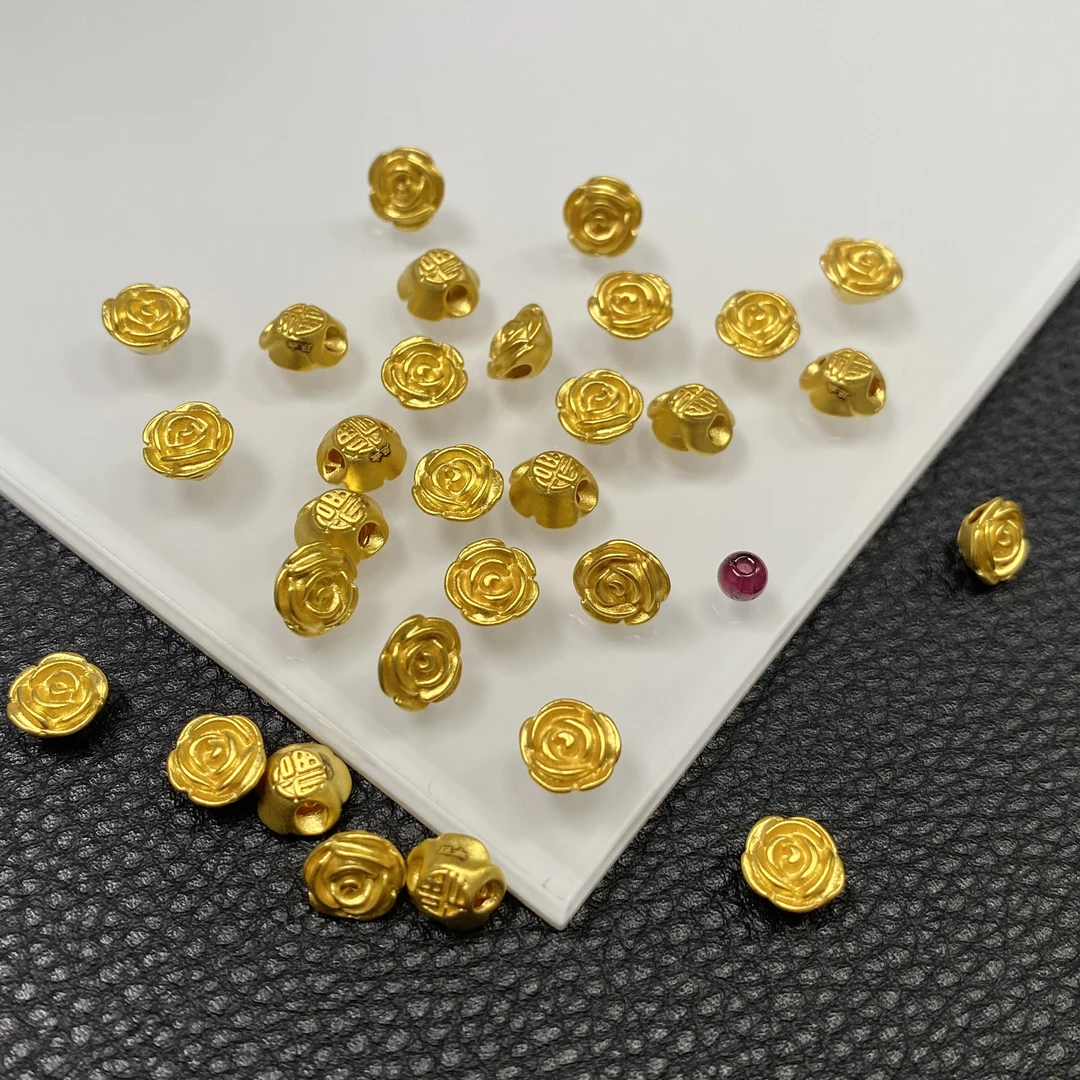 「戴琴珠宝」YZ3927-6mm左右足金玫瑰花配件加一粒石榴石-BR-发其一