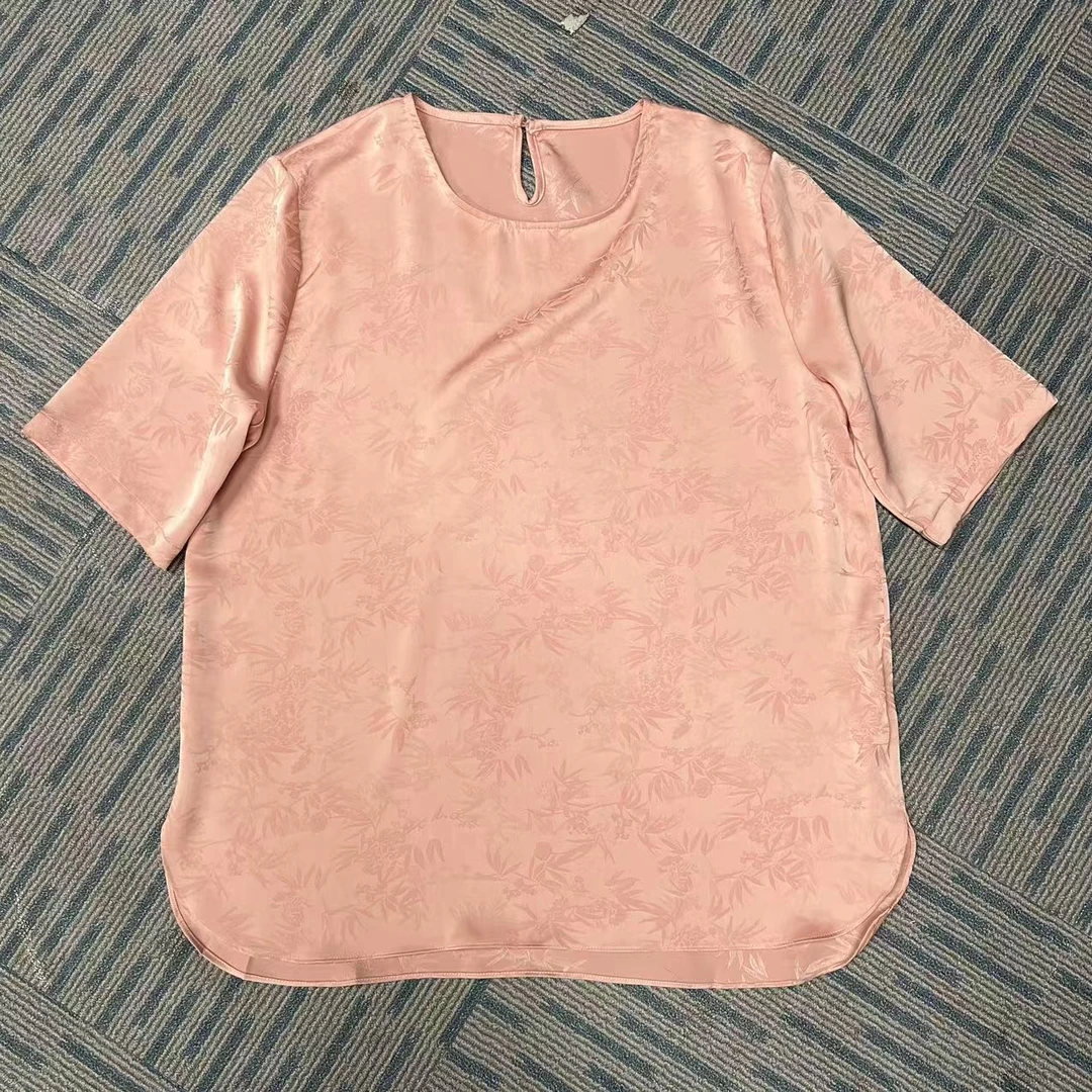 夏季新中式国风上衣半袖女士提花百搭套头