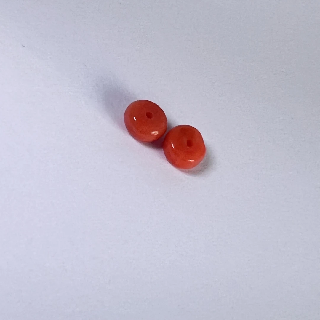 天然红珊瑚 莫莫隔珠一对 6mm  0.4g