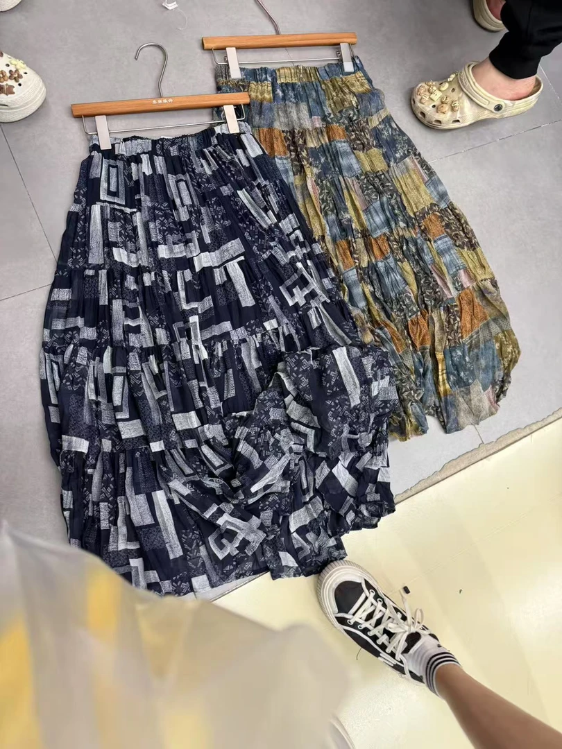 6370【蝶谷】印花高级感不规则半身裙子