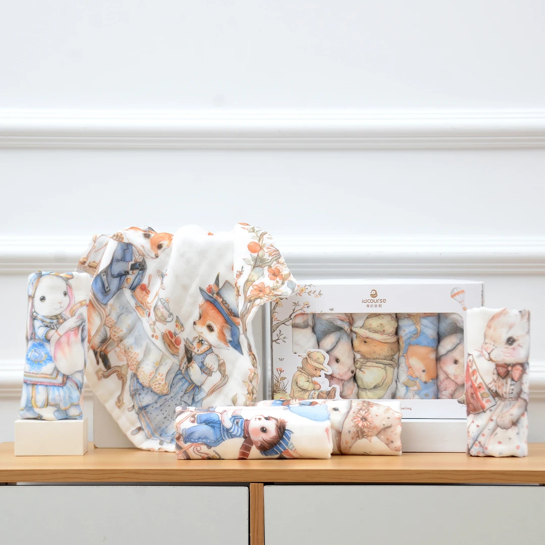 婴幼儿纯棉纱布小方巾 口水巾 手帕 礼盒装