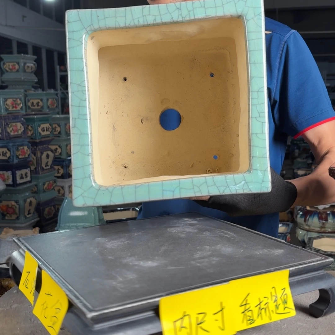 一风堂石湾花盆 内19*19盆口变形瑕疵