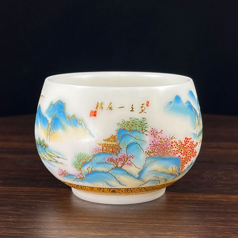 德化白瓷功夫茶具更上一层楼高档手工主人杯礼盒装中式大号禅定杯