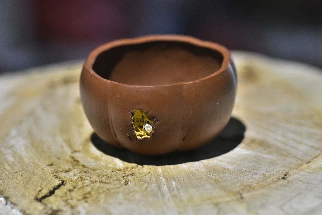 手工设计精美筋纹朱泥紫砂南瓜小口主人杯紫砂杯茶杯全手工大容量