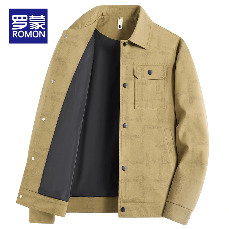罗蒙秋季工装印花夹克2025新款高级感翻领宽松外套男装春秋款上衣