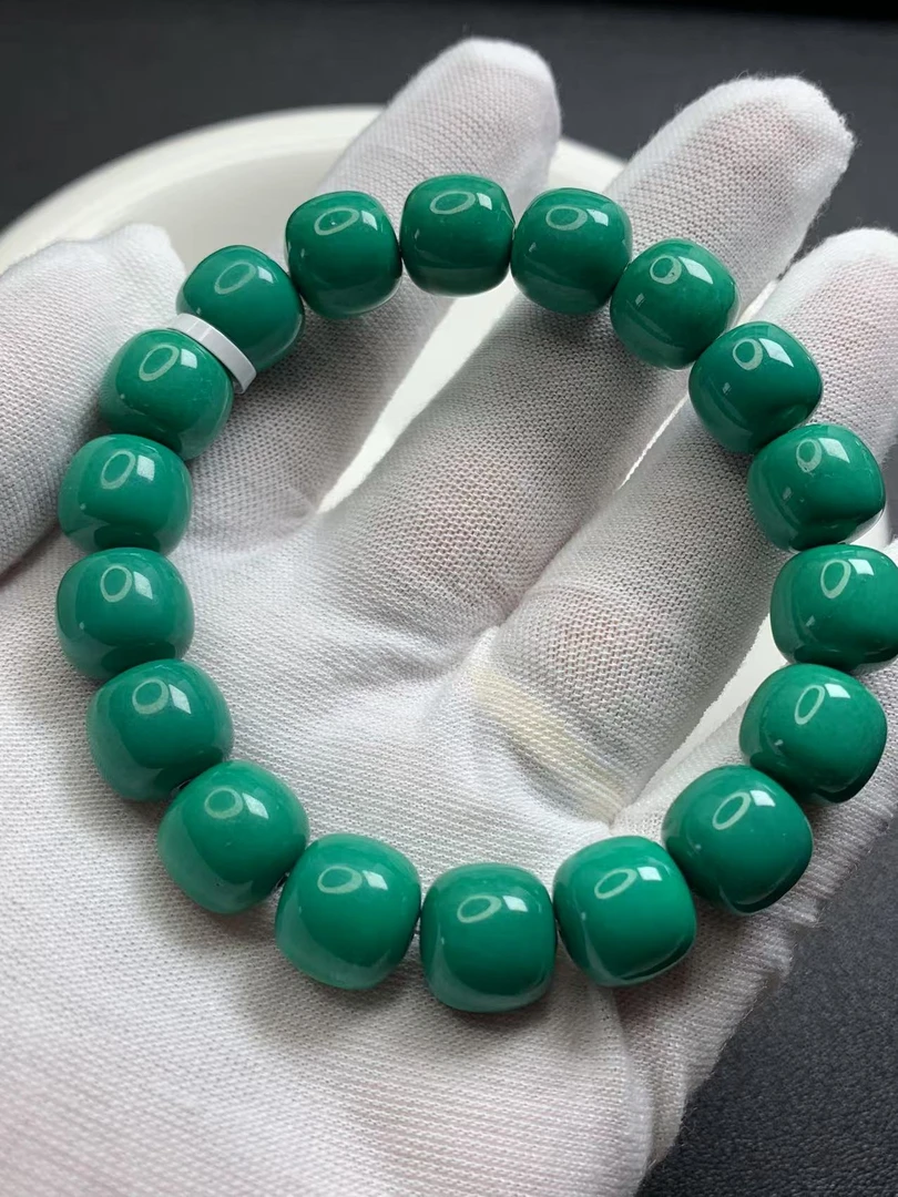 湖北原矿纯手工特色高瓷原石精工老油绿老型手链12mm