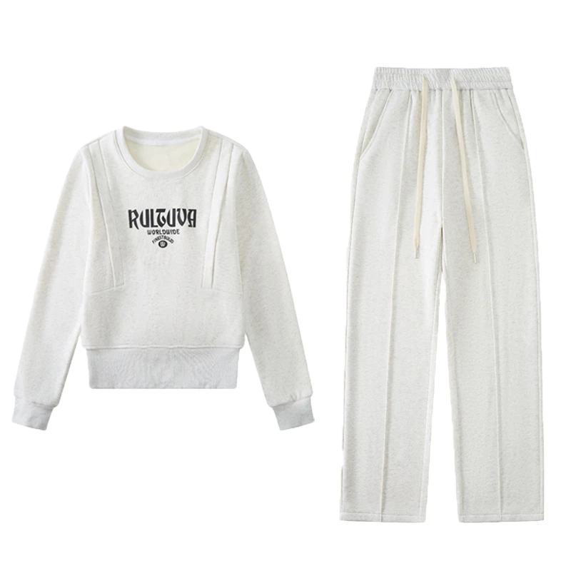 花晨依露【品牌】9901高端冬款加绒百搭舒适休闲宽松卫衣卫裤两件装