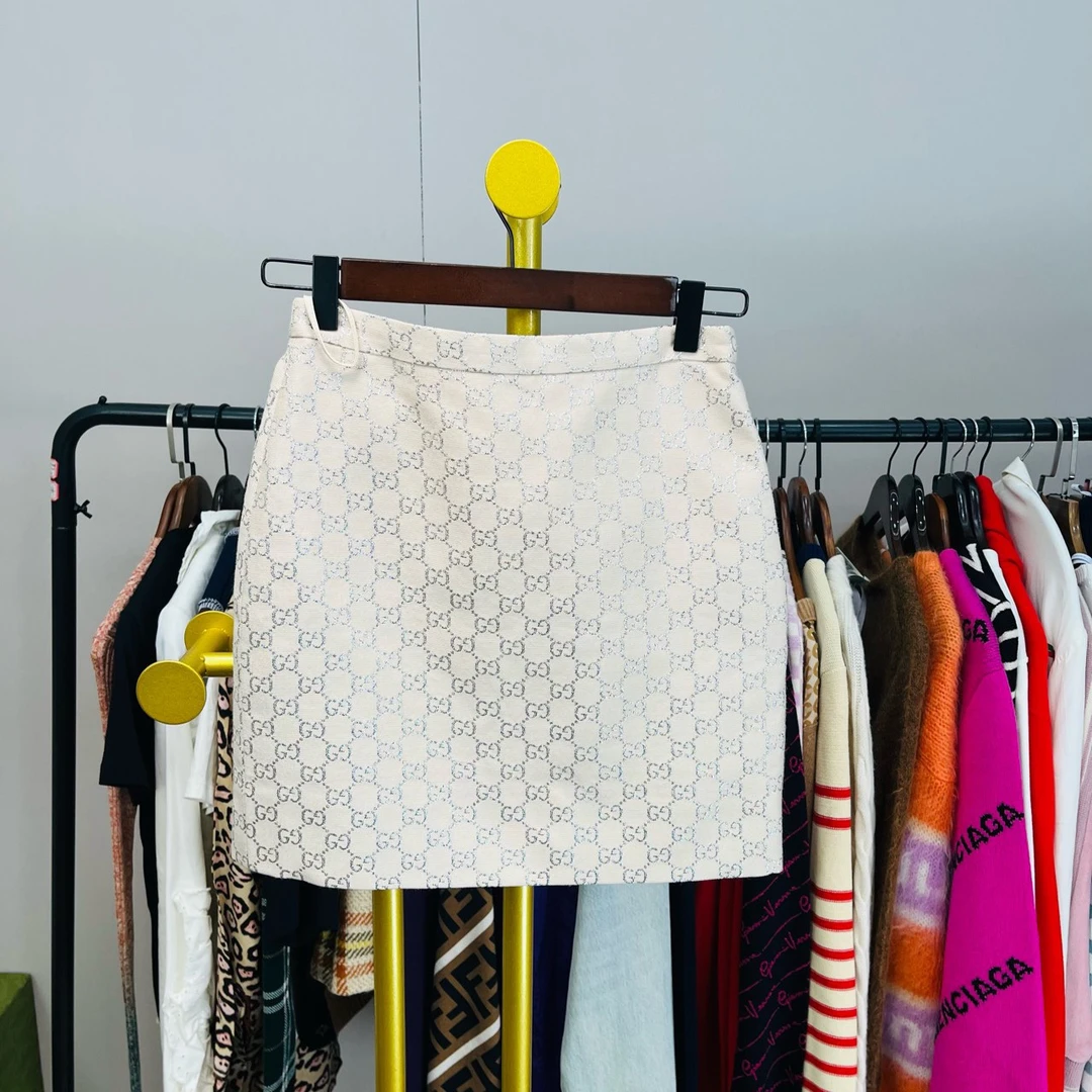 全新未使用 GUCCI/古驰 金银丝满印西装短裙36码 全新吊牌