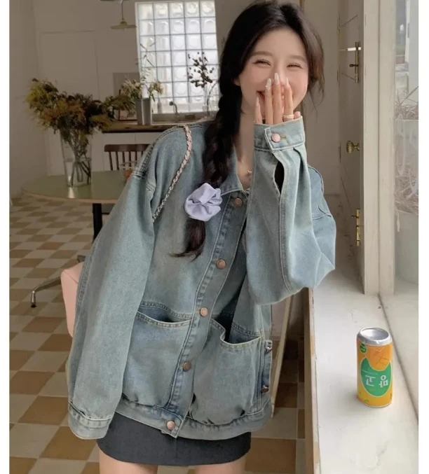 美式复古牛仔外套女2025春季新款港风小众气质减龄高级感宽松上衣