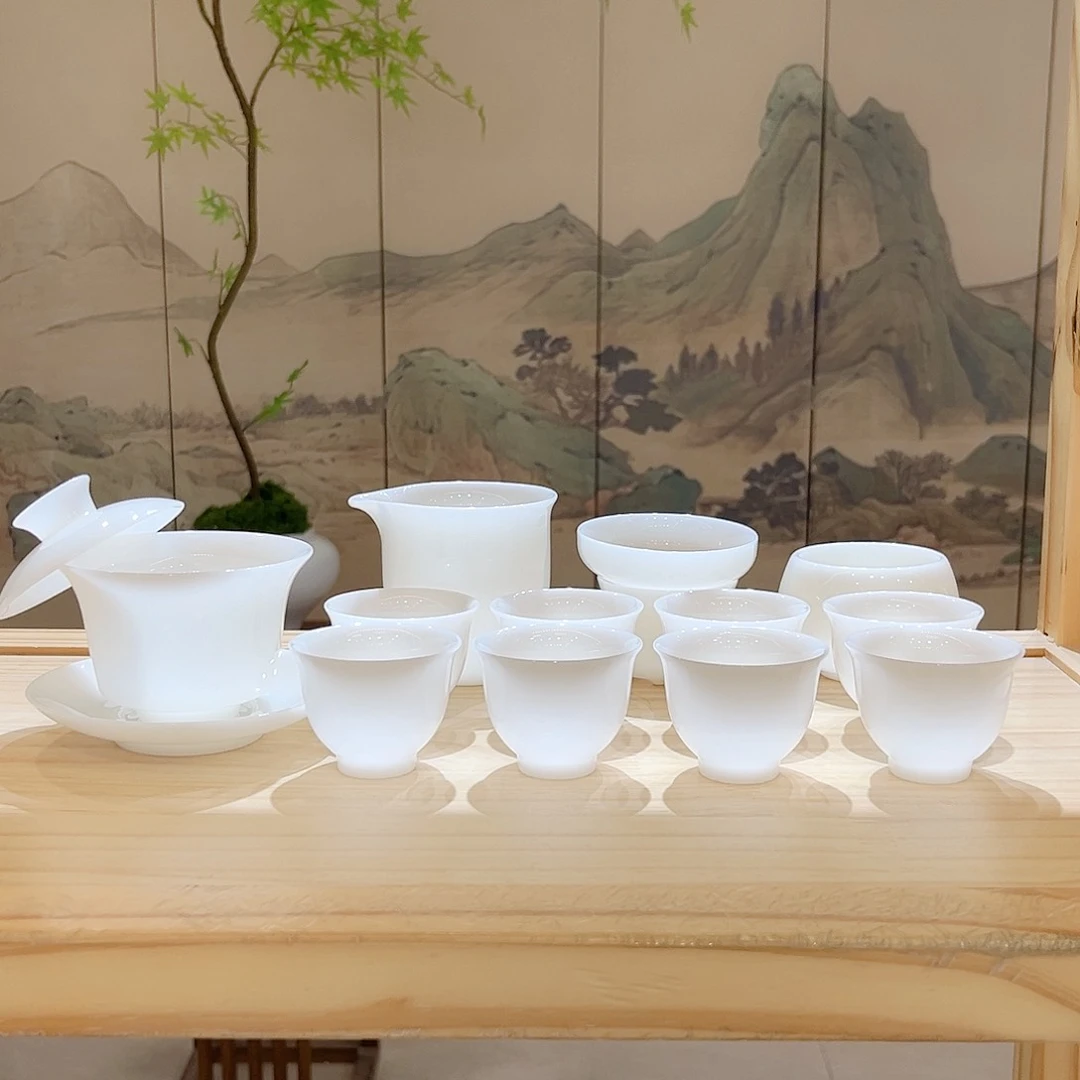 【都彩】高档冰种璞玉白瓷13头