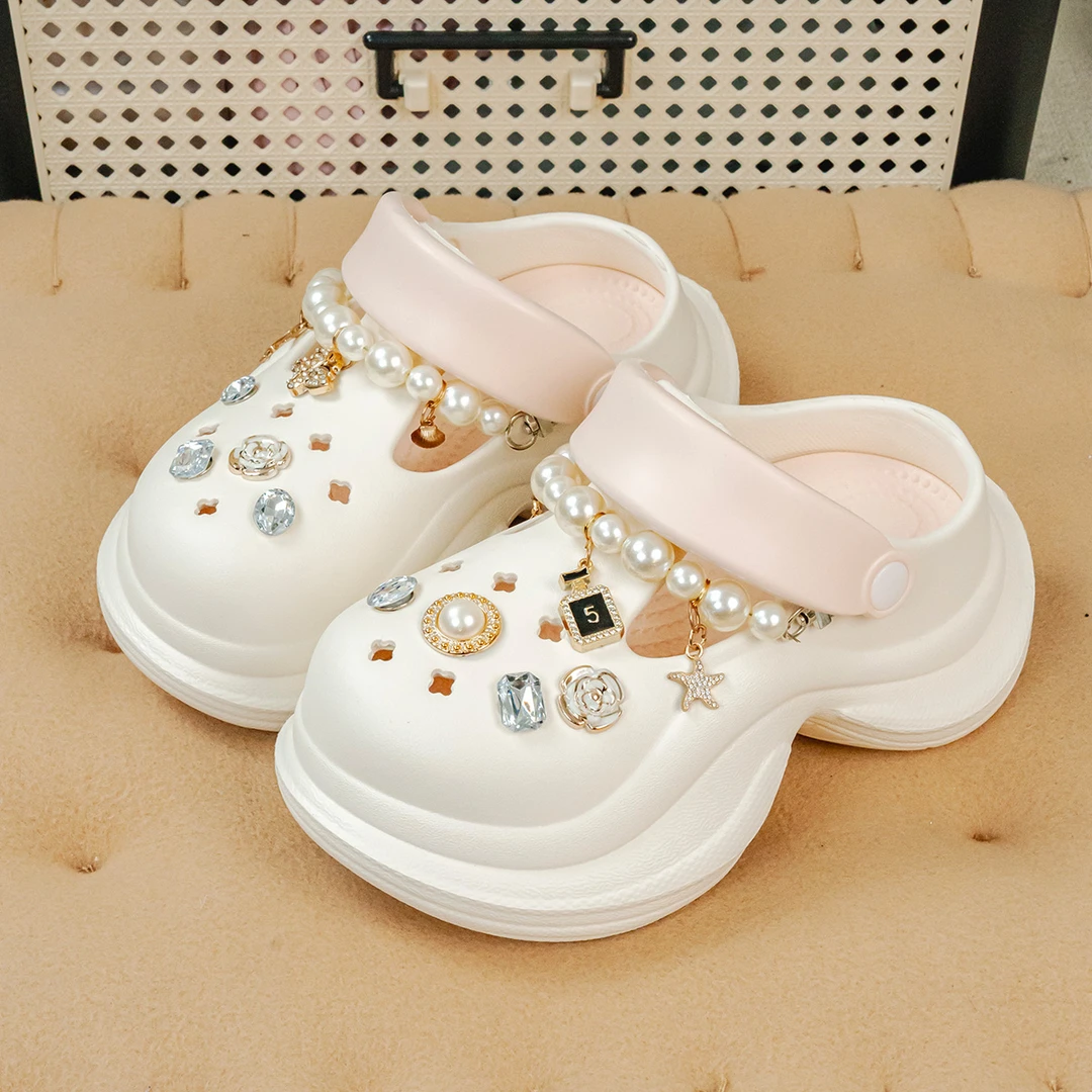 新款小香风男女童亲子洞洞鞋女外穿时尚厚底拖鞋防滑增高包头鞋