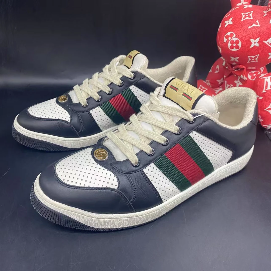 95新 GUCCI/古驰 黑白熊猫穿孔脏脏鞋43.5欧码los420