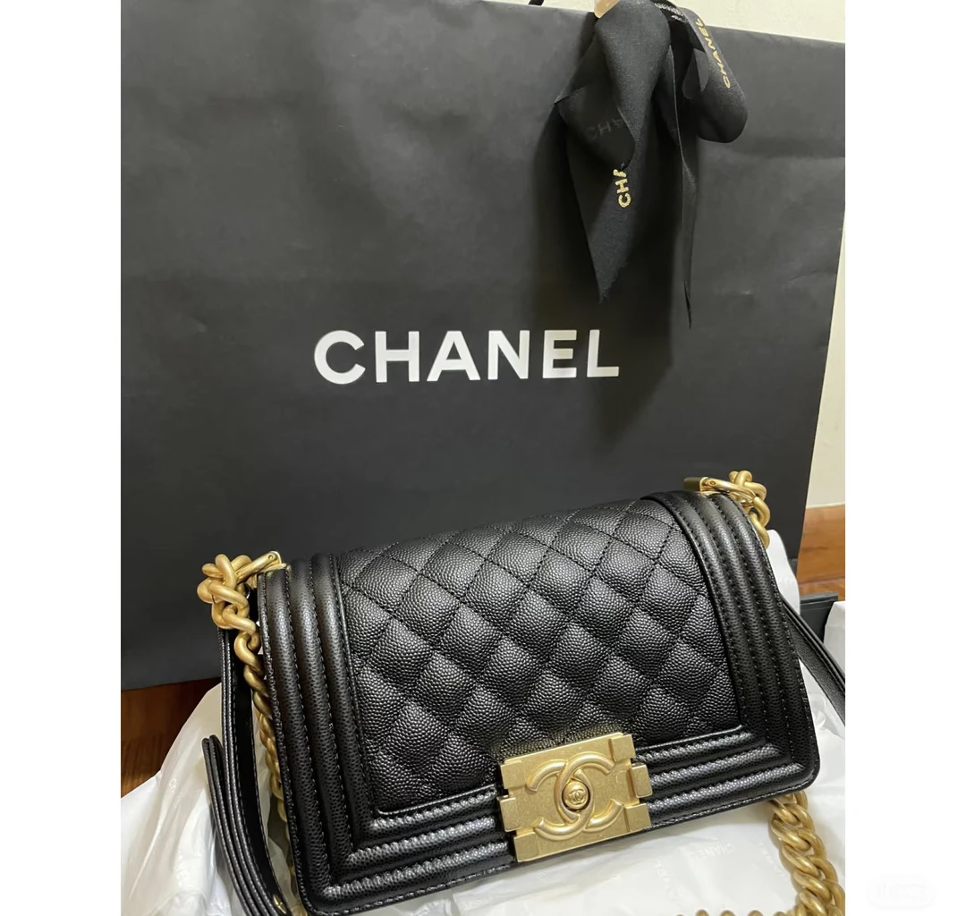 99新 Chanel/香奈儿 梵壹专属/单肩包/黑金荔枝牛小号leboy