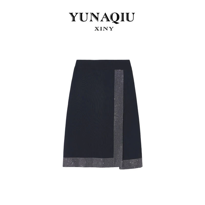 秋季气质针织轻奢高级立体烫钻松紧腰半身裙重工纯色YUNAQIU-997