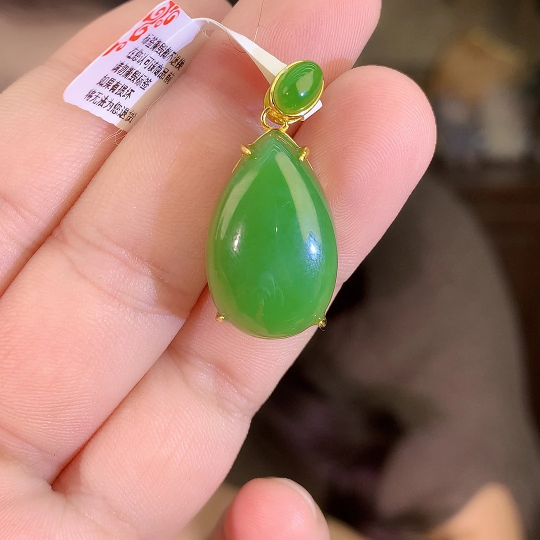 吊坠(不含链)银S925镶嵌和田玉（碧玉）吊坠