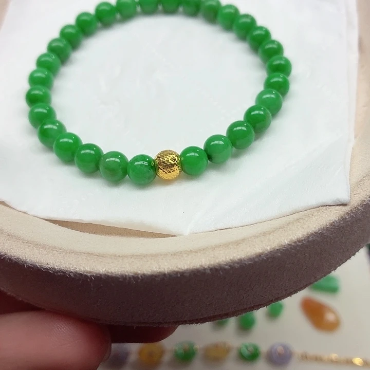 翡翠足金镶嵌手链天然缅甸翡翠A货卡6