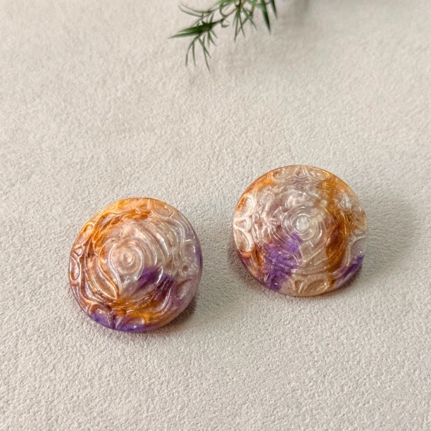 铜合金树脂耳饰 【六六中古】孤品复古耳夹ty0245