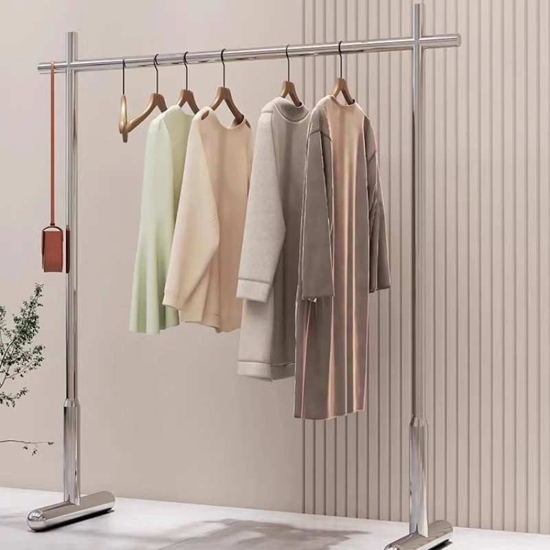 落地式挂衣架女装店不锈钢展示架服装店银色加粗装修道具直播货架