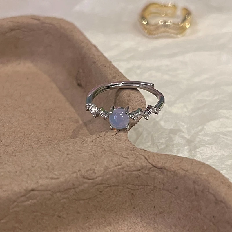 铜合金戒指 新中式蓝色珠珠开口戒指女清冷感小众高级食指戒9256