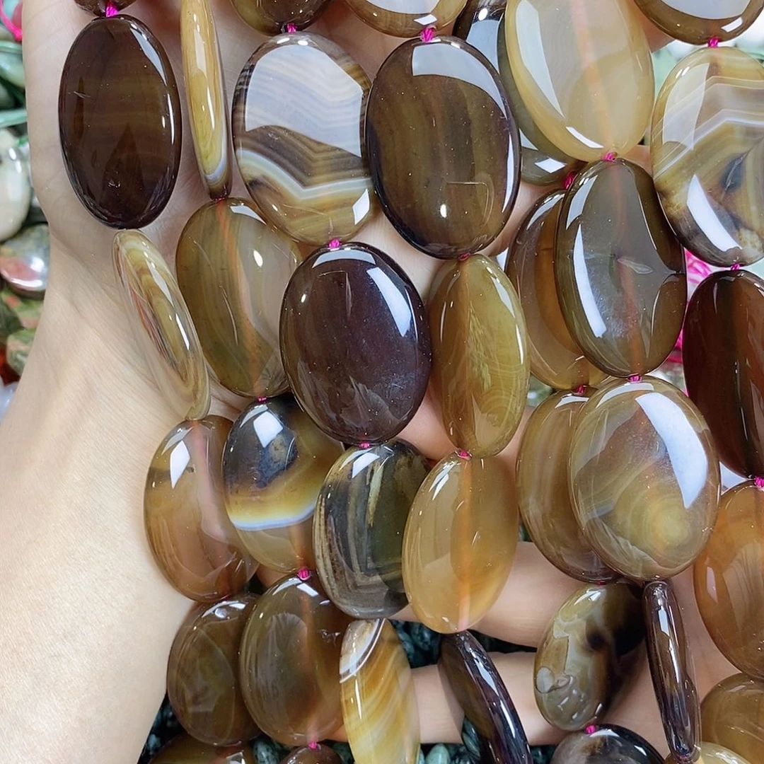 玛瑙/玉髓未镶嵌珠宝半成品咖色玛瑙片片随机一条装散珠