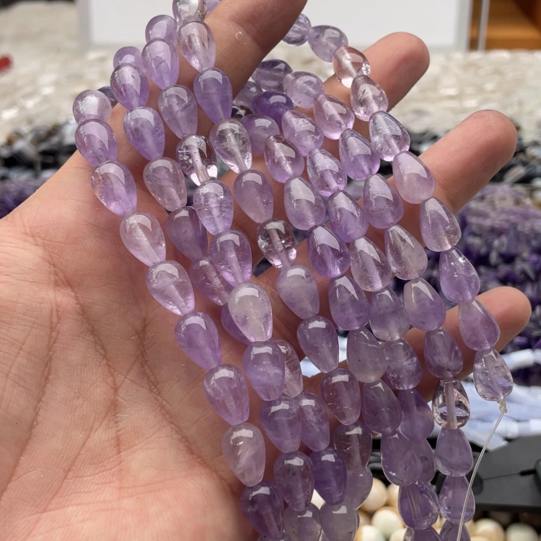 玛瑙/玉髓合金珠宝半成品一条装8*11mm薰衣草紫水雨滴珠